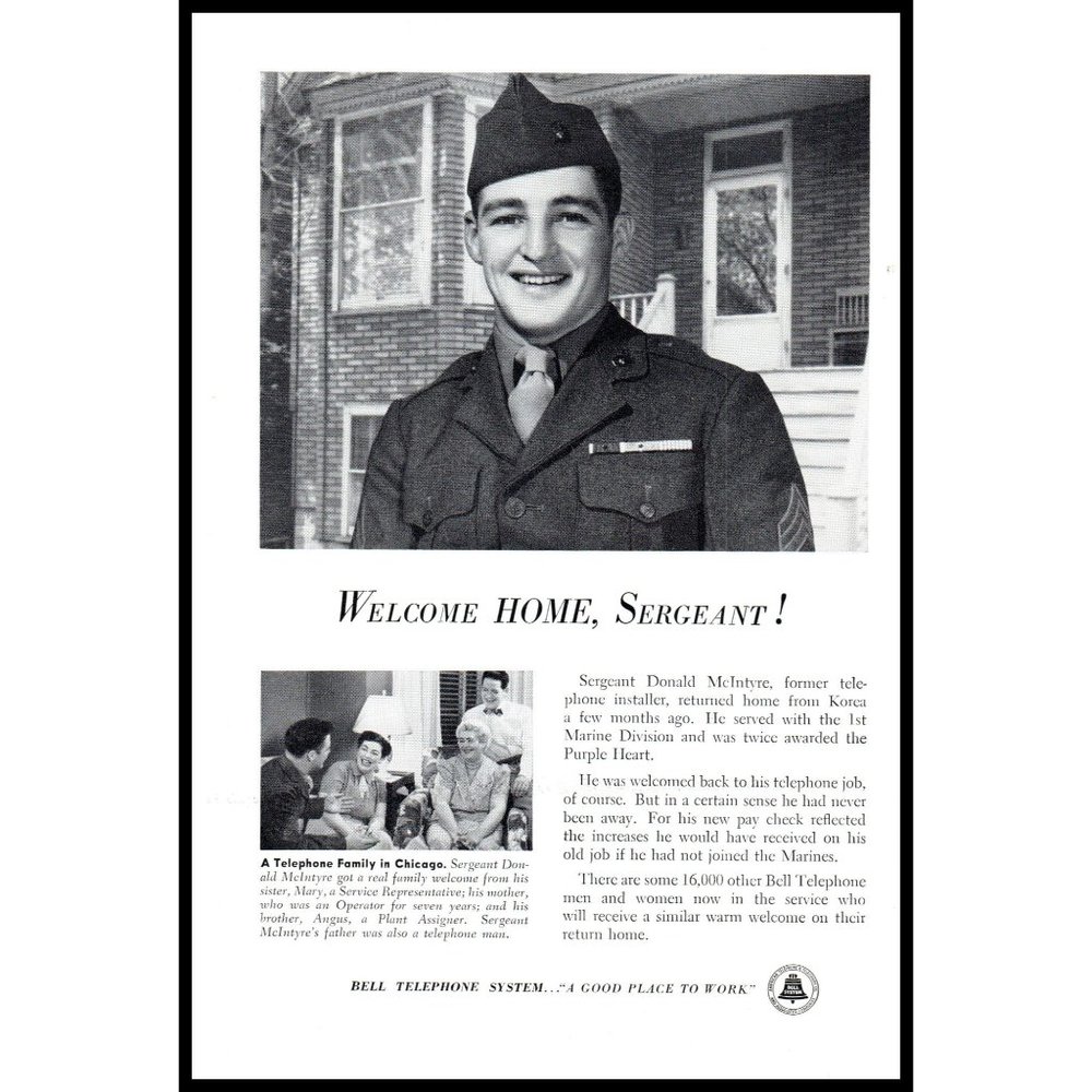 1953 Bell Telephone System Vintage Print Ad Welcome Home Sergeant Wall Art